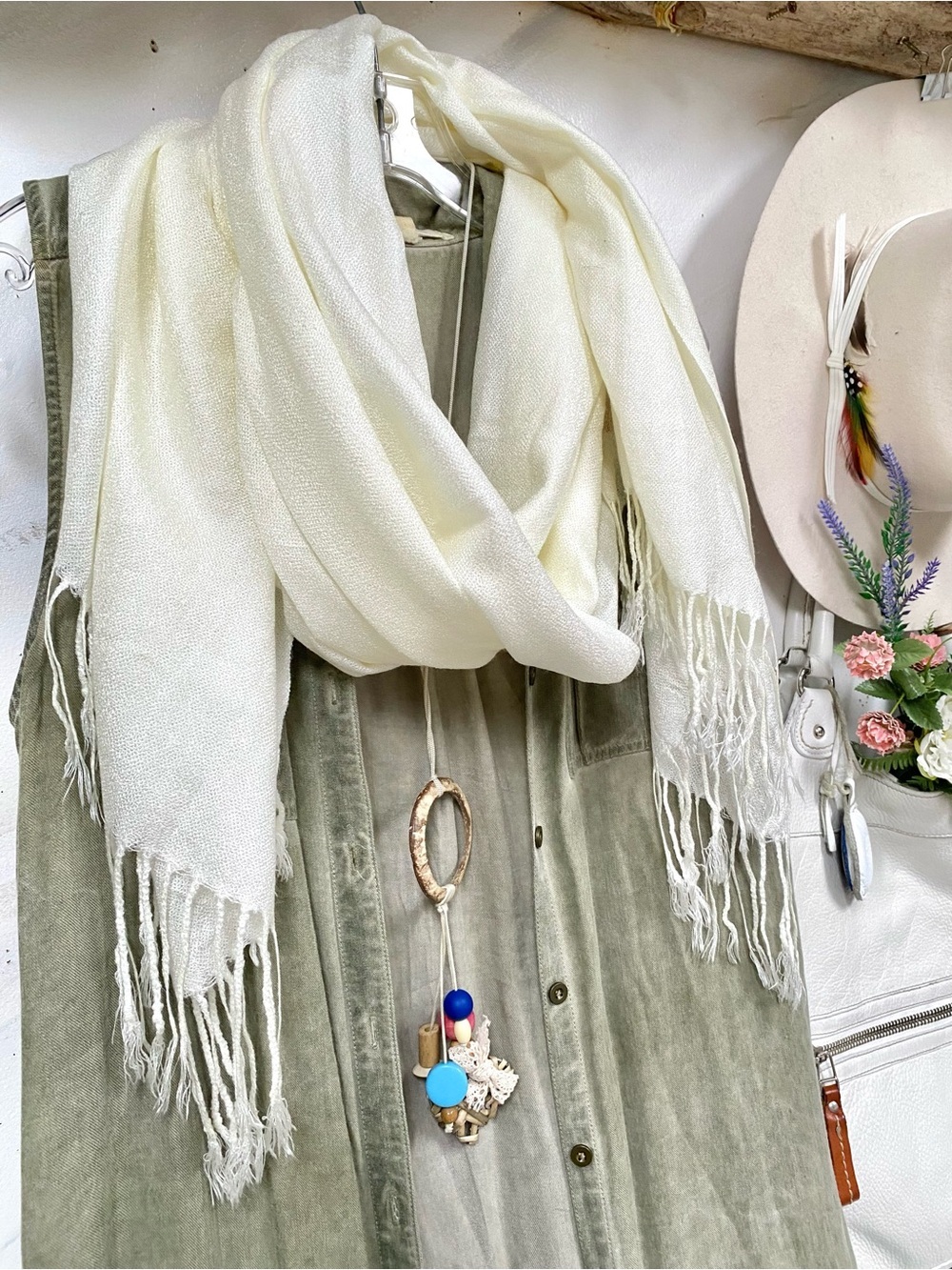 SILK/Cashmere Pashmina boho scarf/wrap w resort vacay beach shabby chic vibe